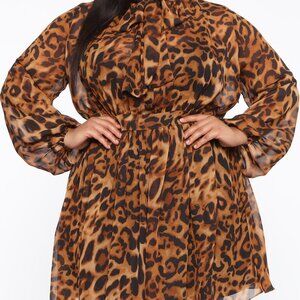 EUC 3X Fashion Nova Leader of the Pack Leopard Print Mini Dress in Brown/Black